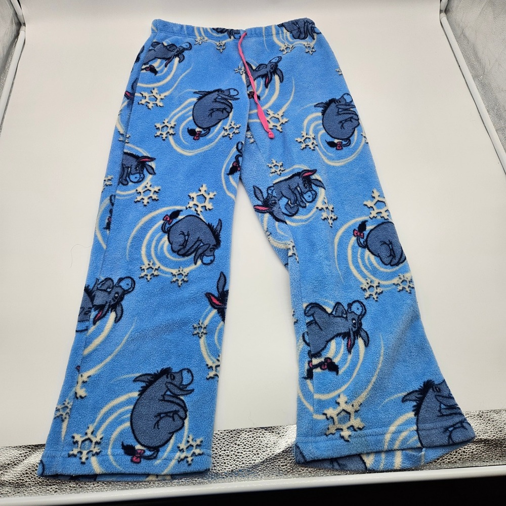 Disney Eeyore Fleece Pajama Pants Blue Snowflake Print Drawstring Medium‎